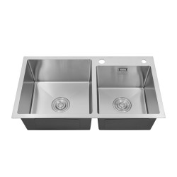 Комплект кухонна мийка Kroner Gebürstet-7843ZHM + змішувач Edelstahl Klassisch-ESG03815BLK + дозатор Spender-016