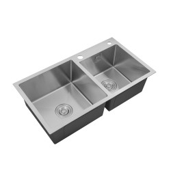 Комплект кухонна мийка Kroner Gebürstet-7843ZHM + змішувач Edelstahl Klassisch-ESG03815BLK + дозатор Spender-016