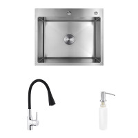 Комплект кухонна мийка Kroner Gebürstet-6050HM + змішувач Küche-C031BLK + дозатор Spender-016