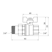 Кран-американка кульовий прямий Karro "Standart+" 3/4" ВЗ PN40 метелик, нікельований