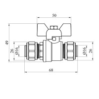 Кран кульовий металопластиковий Karro 16х16 метелик, нікельований Кран кульовий металопластиковий Karro 16х16 метелик, нікельований