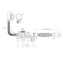 Сифон для ванни Agua BS05P 1 1/2"х40/50 мм напівавтоматичний, з переливом та ревізією