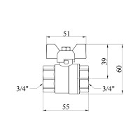 Кран кульовий Karro "Standart+" 3/4" ВВ PN40 метелик, нікельований