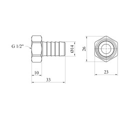 Штуцер Karro 1/2" РВ, D=14 мм нікельований KR-820