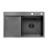 Комплект кухонна мийка Kroner Schwarze-7849RHM PVD + змішувач Edelstahl Klassisch-SCH03918 + дозатор Spender-026
