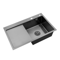Комплект кухонна мийка Kroner Schwarze-7849RHM PVD + змішувач Edelstahl Klassisch-SCH03918 + дозатор Spender-026