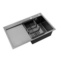Комплект кухонна мийка Kroner Schwarze-7849RHM PVD + змішувач Edelstahl Klassisch-SCH03918 + дозатор Spender-026