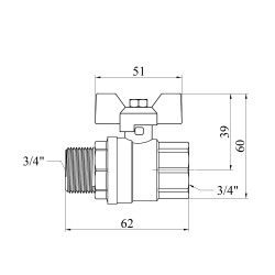 Кран кульовий Karro "Standart+" 3/4" ВЗ PN40 метелик, нікельований