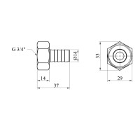 Штуцер Karro 3/4" РВ, D=14 мм нікельований KR-820