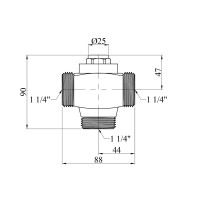 Трьохходовий клапан Karro (DN) 25, d=1 1/4" ЗЗЗ латунний KR-1134 Трьохходовий клапан Karro (DN) 25, d=1 1/4" ЗЗЗ латунний KR-1134