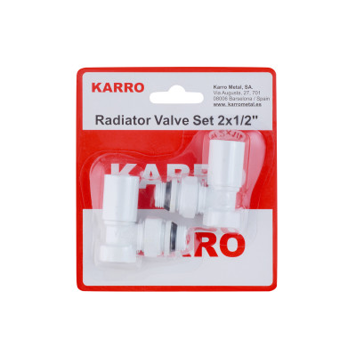Комплект радіаторних кутових кранів верхні Karro 1/2" ВЗ білі KR32000