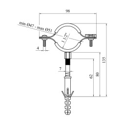 Хомут зі шпилькою в зборі Karro 1 1/2" 47-51 мм металевий Хомут зі шпилькою в зборі Karro 1 1/2" 47-51 мм металевий