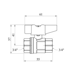 Кран кульовий Karro UNO 3/4" ВВ PN40 метелик, нікельований Кран кульовий Karro UNO 3/4" ВВ PN40 метелик, нікельований