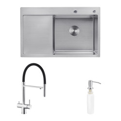 Комплект кухонна мийка Kroner Gebürstet-7849RHM + змішувач Edelstahl Klassisch-ESG03815BLK+ дозатор Spender-016