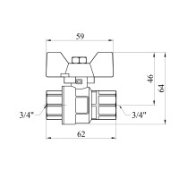 Кран кульовий Kroner 3/4" ВВ PN40 метелик, нікельований