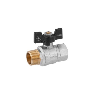 Кран кульовий Kroner 3/4" ВЗ PN40 метелик, нікельований