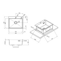 Комплект кухонна мийка Kroner Gebürstet-6050HM + змішувач Klassisch-ESG03815BLK + дозатор Spender-016