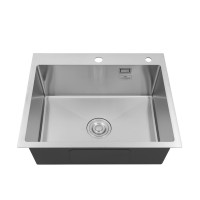 Комплект кухонна мийка Kroner Gebürstet-6050HM + змішувач Klassisch-ESG03815BLK + дозатор Spender-016