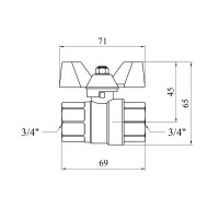 Кран кульовий Karro "Premium" 3/4" ВВ PN40 метелик, нікельований