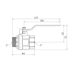 Кран кульовий Karro "Standart" 1" ВЗ PN30 ручка, нікельований