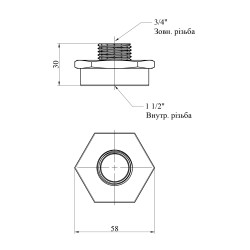 Перехідник Karro 1 1/2"х3/4" ВЗ нікельований KR-3117 Перехідник Karro 1 1/2"х3/4" ВЗ нікельований KR-3117