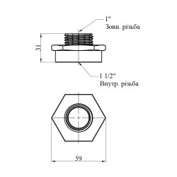 Перехідник Karro 1 1/2"х1" ВЗ нікельований KR-3117 Перехідник Karro 1 1/2"х1" ВЗ нікельований KR-3117