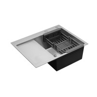 Комплект кухонна мийка Kroner Gebürstet-6350RHM + змішувач Küche-C031GRA + дозатор Spender-016