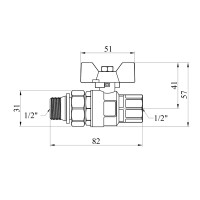 Кран-американка кульовий прямий Kroner 1/2" ВЗ PN40 метелик, нікельований