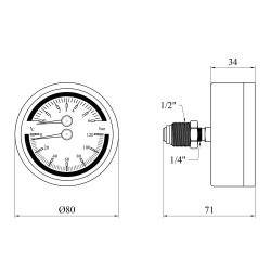 Термоманометр Karro 1/2"х1/4" горизонтальний 80 мм KR-1086