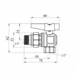 Кран-американка кульовий кутовий з антипротіканням Karro "Uno Black" 1/2" ВЗ PN40 метелик