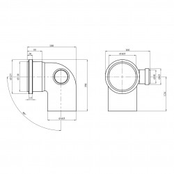 Коліно двоплощинне для внутрішньої каналізації Baux 110х90° з відведенням 50 мм, вправо
