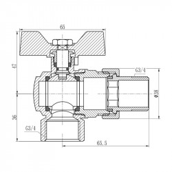 Кран кульовий з американкою 3/4" Forte кутовий