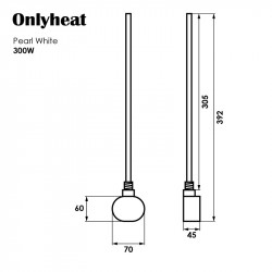 Тен для рушникосушки Onlyheat Agate Black 0,3 кВт 1/2" з трійником 31.5 см (1/24 шт)