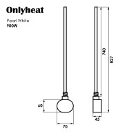Тен для рушникосушки Onlyheat Pearl White 0,9 кВт 1/2" з трійником 76 см (1/24 шт)