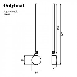 Тен для рушникосушки Onlyheat Agate Black 0,6 кВт 1/2" з трійником 53,5 см (1/24 шт)