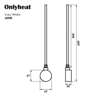 Тен до рушникосушки Onlyheat Ivory White 0,6 кВт 1/2" з трійником 53,5 см (1/24 шт)