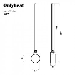 Тен до рушникосушки Onlyheat Ivory White 0,6 кВт 1/2" з трійником 53,5 см (1/24 шт)