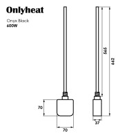 Тен до рушникосушки Onlyheat Onyx Black 0,6 кВт 1/2" з трійником 53,5 см (1/24 шт)
