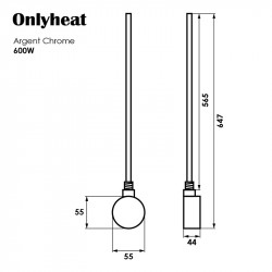 Тен для рушникосушки Onlyheat Argent Chrome 0,6 кВт 1/2" з трійником 53,5 см (1/24 шт)