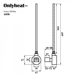 Тен для рушникосушки Pro Onlyheat Ivory White 0,6 кВт 1/2"з трійник/ПРИХ МОНТ/зємний тен (8/32)
