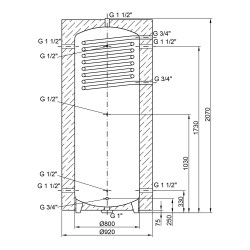 Теплоакумулятор Thermo Alliance TAI-10 750 з теплообмінником 1,4 кв. м з ізоляцією 60 мм