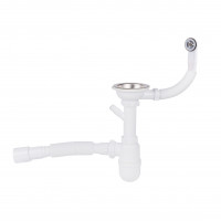 Сифон для кухонної мийки Lidz (WHI) 60 08 E001 01 ECO з круглим переливом (вихід 50 мм)